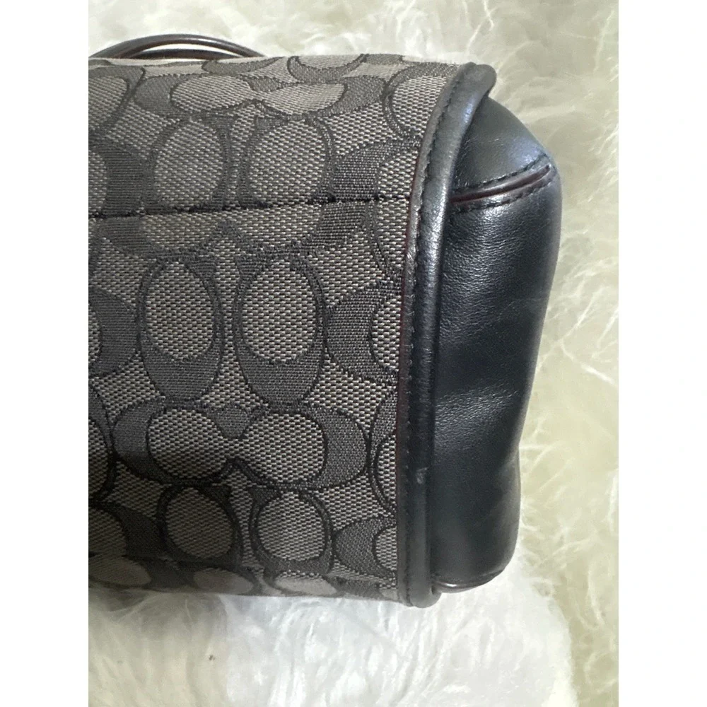 Coach Signature Jacquard Hobo Shoulder Bag Charcoal Grey Black Monogram Canvas